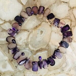 Amy Kahn Russell $898 Quartz Slices Amethyst Shell Beads 925 Statement Necklace